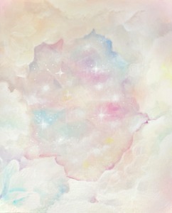 作品名:「ピンク色の空」 画家名:「UMARE」 コメント:「雲に囲まれたピンク色の空、宇宙。神秘的で、やわらかな色合いで描きました。
雲の中に、お花の模様もさりげなく忍ばせています。」 ART-Meter