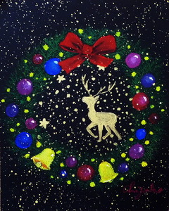 作品名:「クリスマスリース」 画家名:「chizuko」 コメント:「中心にトナカイを入れました」 ART-Meter