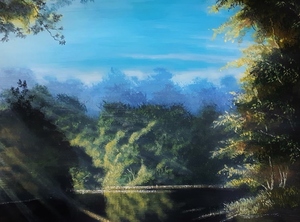 作品名:「空がある風景」 画家名:「noriyuki」 コメント:「空のある風景を描きました。日差しの暖かさを感じて頂けたらと思います。」 ART-Meter