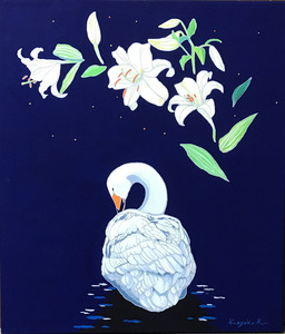 作品名:「祈り」 画家名:「Kayoko」 コメント:「心を込めて、祈るような静かな白鳥の姿をイメージしました。」 ART-Meter