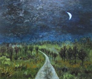 作品名:「月夜の道」 画家名:「月夜の散歩」 コメント:「どこまでも。」 ART-Meter