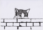 切り絵/7 煉瓦壁から覗く猫