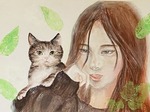 「韓国風美人と猫」