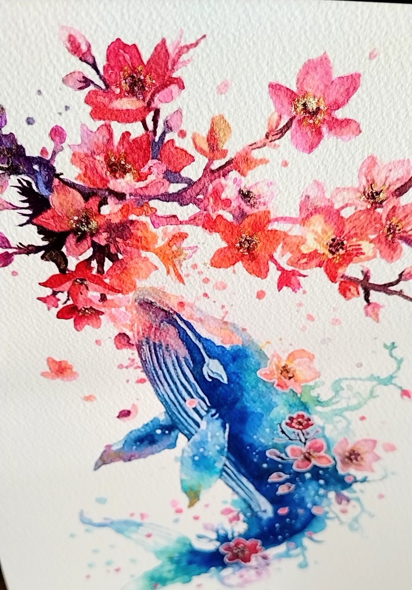 煌めく金の絵具も花の蕊部分に使用しています。