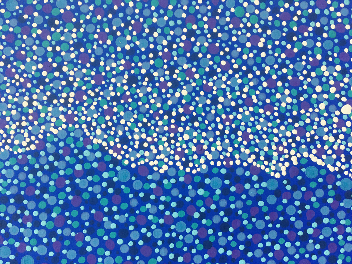 部分を接写しました。幾つもの色の点を打って描きました。