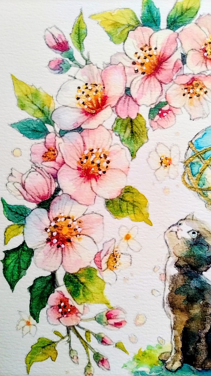 拡大写真。花の蕊には輝く金色を使用しています。