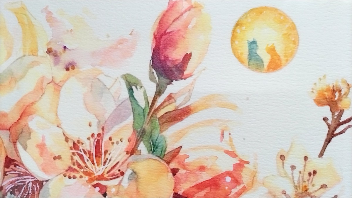 満月の中の2匹の猫のシルエットの拡大写真です。