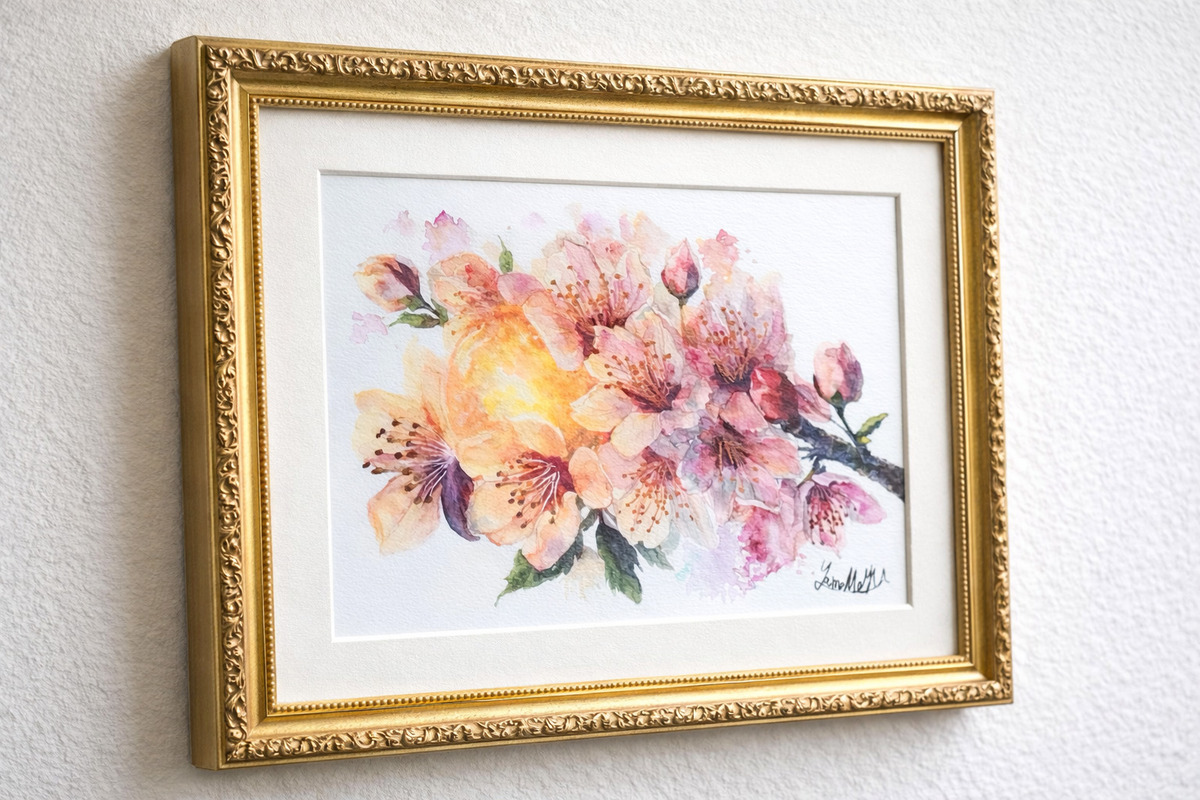 額装のイメージ。
斜めから撮影。
*販売は絵単体になります。