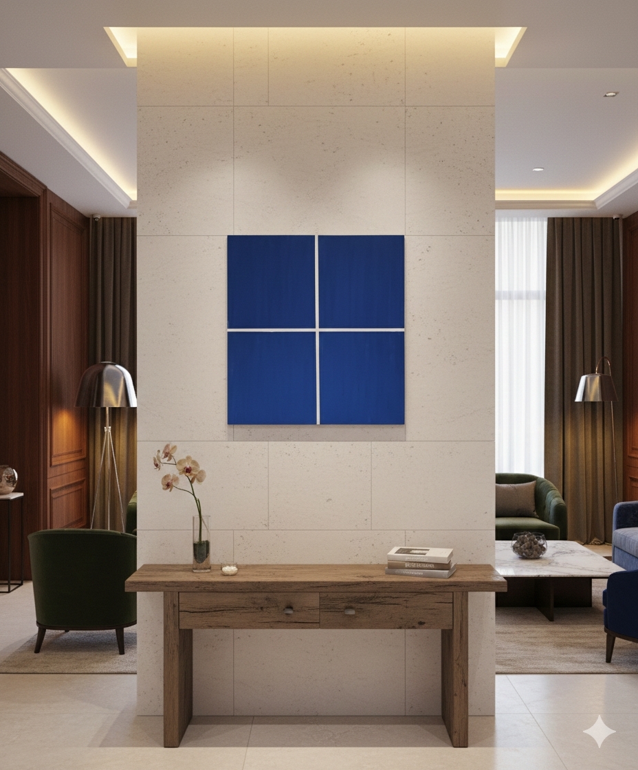 白やニュートラルな壁に飾ると、作品の静けさと構成美が際立ちます。
リビング、書斎、オフィス、ホテルロビーなど、雑音を整えたい空間に特におすすめです。
大きめの壁面に単独で飾るとより効果的です。