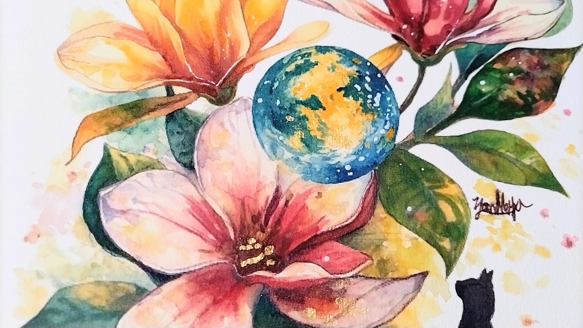 水彩の瑞々しさに、色鉛筆による重厚感を加えました。