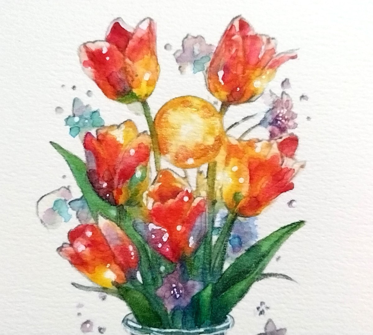 発色の良さと耐光性に優れた「Dr.マーチン・ボンベイ インディアインク」を使用。水彩の優しさの中にも、ハッと目を引くような力強い色彩を共存させています。