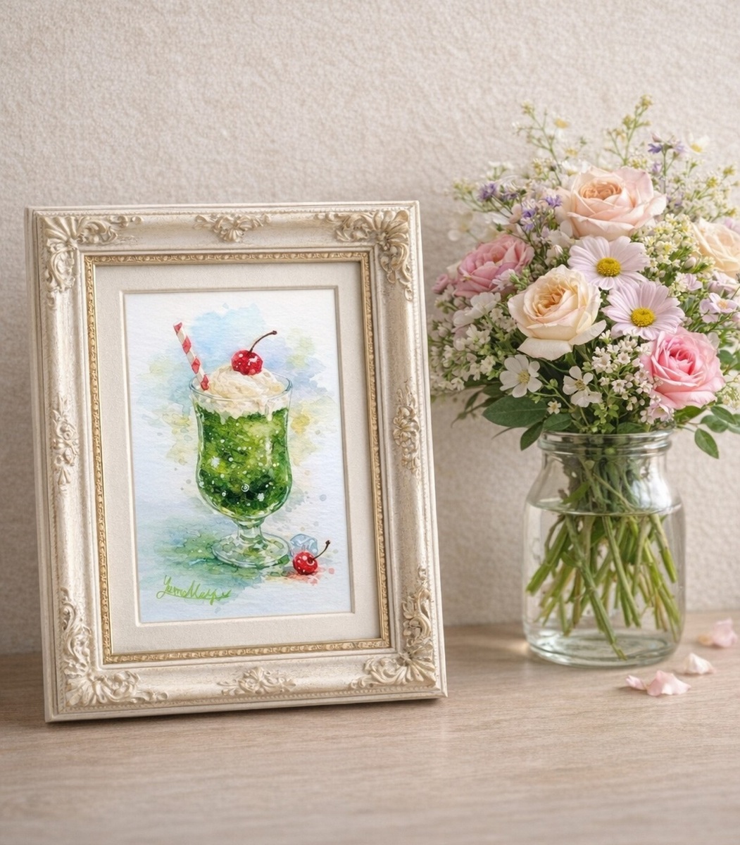 額装無しでの販売ですので、お好みのフレームに入れて飾っていただくのはもちろん、ミニイーゼルに立ててキッチンやデスクに飾るのもおすすめです。