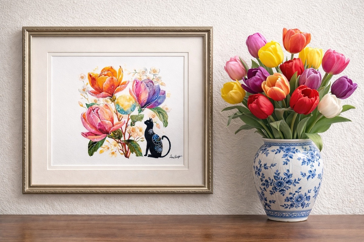 夜の静寂の中に咲く光の花々は、見る人の心を穏やかに、そして神秘的なエネルギーで満たしてくれます。額装無しの販売ですので、お好みのフレームであなただけの世界を完成させてください。